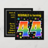 Farbenfrohe Sterne + Regenbogenmuster "44" Geburts Einladung (Vorne/Hinten)