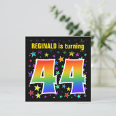 Farbenfrohe Sterne + Regenbogenmuster "44" Geburts Einladung (Stehend Vorderseite)
