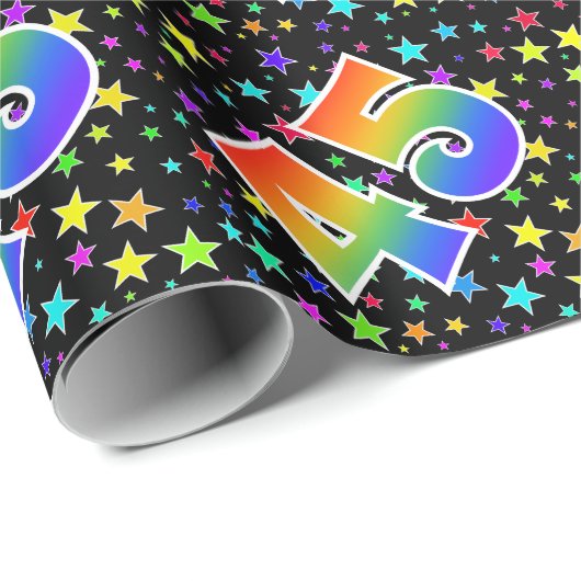 Farbenfrohe Sterne + Regenbogenmuster "45" Event # Geschenkpapier (Rolleneckpunkt)