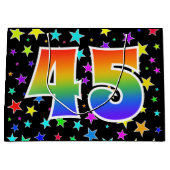 Farbenfrohe Sterne + Regenbogenmuster "45" Event # Große Geschenktüte (Vorderseite)