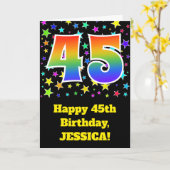 Farbenfrohe Sterne + Regenbogenmuster "45" Geburts Karte (Gelbe Blume)