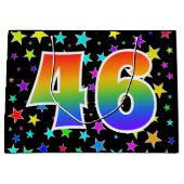 Farbenfrohe Sterne + Regenbogenmuster "46" Event # Große Geschenktüte (Vorderseite)