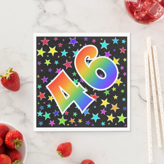 Farbenfrohe Sterne + Regenbogenmuster "46" Event # Serviette (Beispiel)