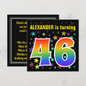 Farbenfrohe Sterne + Regenbogenmuster "46" Geburts Einladung (Vorne/Hinten)