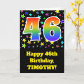 Farbenfrohe Sterne + Regenbogenmuster "46" Geburts Karte (Gelbe Blume)