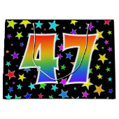 Farbenfrohe Sterne + Regenbogenmuster "47" Event # Große Geschenktüte (Vorderseite)