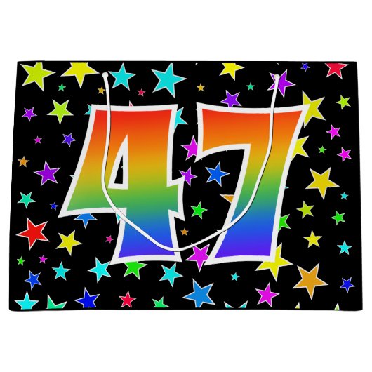 Farbenfrohe Sterne + Regenbogenmuster "47" Event # Große Geschenktüte (Vorderseite)