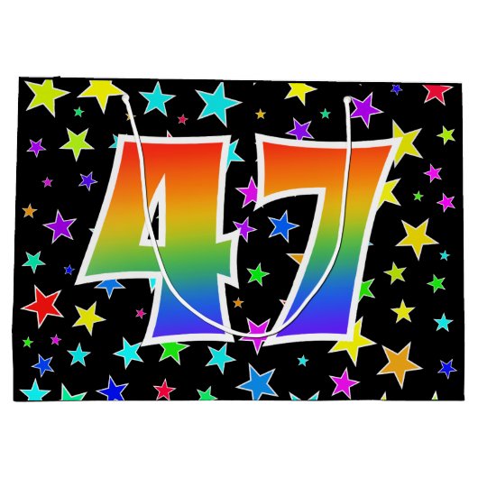 Farbenfrohe Sterne + Regenbogenmuster "47" Event # Große Geschenktüte (Rückseite)