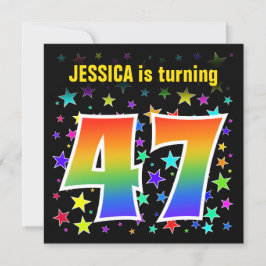 Farbenfrohe Sterne + Regenbogenmuster "47" Geburts Einladung