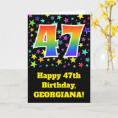 Farbenfrohe Sterne + Regenbogenmuster "47" Geburts Karte (Gelbe Blume)