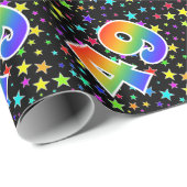 Farbenfrohe Sterne + Regenbogenmuster "49" Event # Geschenkpapier (Rolleneckpunkt)