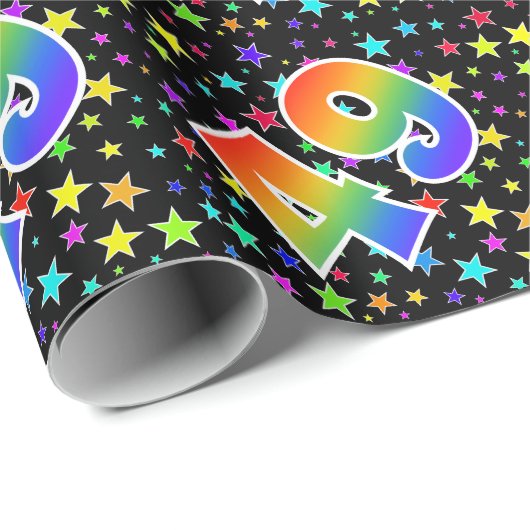 Farbenfrohe Sterne + Regenbogenmuster "49" Event # Geschenkpapier (Rolleneckpunkt)