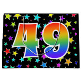 Farbenfrohe Sterne + Regenbogenmuster "49" Event # Große Geschenktüte (Vorderseite)