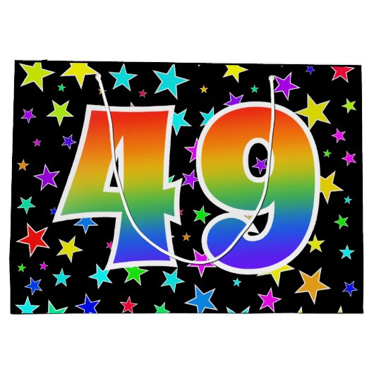 Farbenfrohe Sterne + Regenbogenmuster "49" Event # Große Geschenktüte (Rückseite)