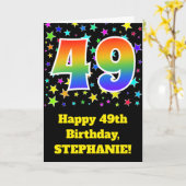Farbenfrohe Sterne + Regenbogenmuster "49" Geburts Karte (Gelbe Blume)