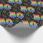 Farbenfrohe Sterne + Regenbogenmuster "50" Event # Geschenkpapier (Ecke)