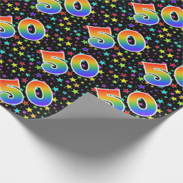 Farbenfrohe Sterne + Regenbogenmuster "50" Event # Geschenkpapier