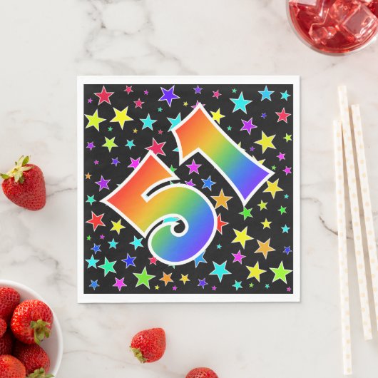 Farbenfrohe Sterne + Regenbogenmuster "51" Event # Serviette (Beispiel)