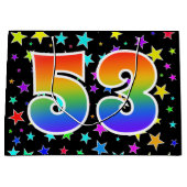 Farbenfrohe Sterne + Regenbogenmuster "53" Event # Große Geschenktüte (Vorderseite)