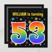 Farbenfrohe Sterne + Regenbogenmuster "53" Geburts Einladung (Vorne/Hinten)
