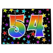 Farbenfrohe Sterne + Regenbogenmuster "54" Event # Große Geschenktüte (Vorderseite)