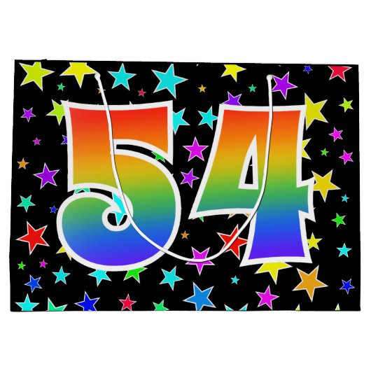 Farbenfrohe Sterne + Regenbogenmuster "54" Event # Große Geschenktüte (Rückseite)