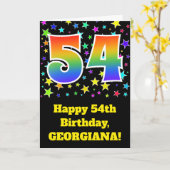 Farbenfrohe Sterne + Regenbogenmuster "54" Geburts Karte (Gelbe Blume)