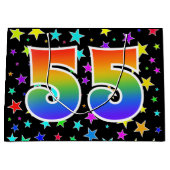 Farbenfrohe Sterne + Regenbogenmuster "55" Event # Große Geschenktüte (Vorderseite)