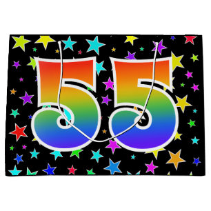 Farbenfrohe Sterne + Regenbogenmuster "55" Event # Große Geschenktüte