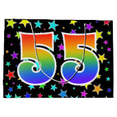 Farbenfrohe Sterne + Regenbogenmuster "55" Event # Große Geschenktüte (Rückseite)