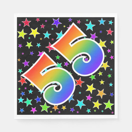 Farbenfrohe Sterne + Regenbogenmuster "55" Event # Serviette (Vorderseite)