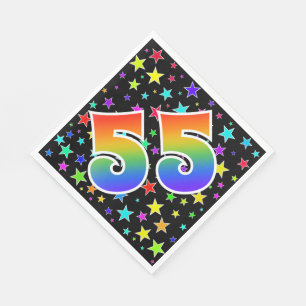 Farbenfrohe Sterne + Regenbogenmuster "55" Event # Serviette