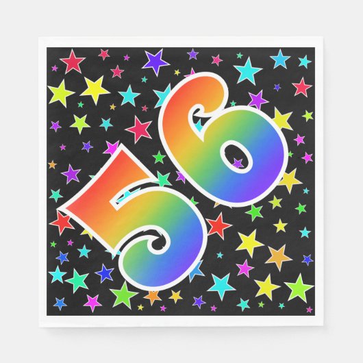 Farbenfrohe Sterne + Regenbogenmuster "56" Event # Serviette (Vorderseite)
