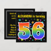 Farbenfrohe Sterne + Regenbogenmuster "56" Geburts Einladung (Vorne/Hinten)
