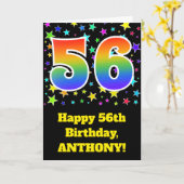 Farbenfrohe Sterne + Regenbogenmuster "56" Geburts Karte (Gelbe Blume)