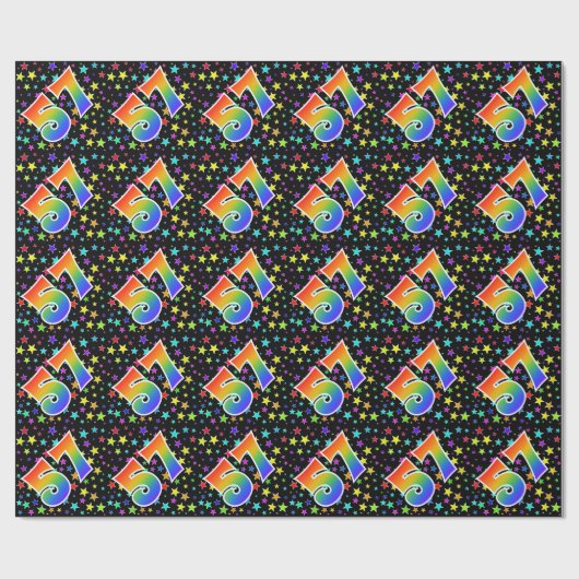 Farbenfrohe Sterne + Regenbogenmuster "57" Event # Geschenkpapier (Flach)