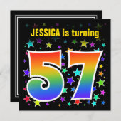 Farbenfrohe Sterne + Regenbogenmuster "57" Geburts Einladung (Vorne/Hinten)
