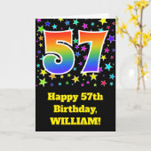 Farbenfrohe Sterne + Regenbogenmuster "57" Geburts Karte (Gelbe Blume)