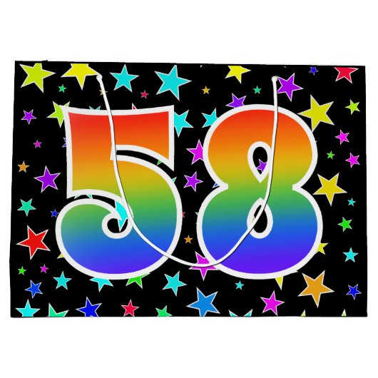 Farbenfrohe Sterne + Regenbogenmuster "58" Event # Große Geschenktüte (Rückseite)