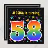 Farbenfrohe Sterne + Regenbogenmuster "58" Geburts Einladung (Vorne/Hinten)