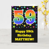 Farbenfrohe Sterne + Regenbogenmuster "59" Geburts Karte (Gelbe Blume)