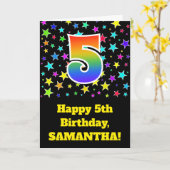 Farbenfrohe Sterne + Regenbogenmuster "5" Geburtst Karte (Gelbe Blume)