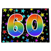 Farbenfrohe Sterne + Regenbogenmuster "60" Event # Große Geschenktüte (Vorderseite)