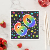 Farbenfrohe Sterne + Regenbogenmuster "60" Event # Serviette (Beispiel)