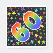 Farbenfrohe Sterne + Regenbogenmuster "60" Event # Serviette (Vorderseite)