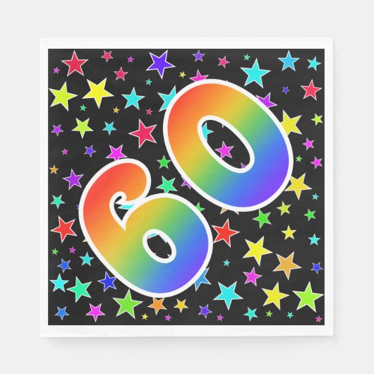 Farbenfrohe Sterne + Regenbogenmuster "60" Event # Serviette (Vorderseite)