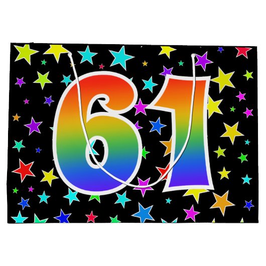 Farbenfrohe Sterne + Regenbogenmuster "61" Event # Große Geschenktüte (Rückseite)