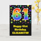 Farbenfrohe Sterne + Regenbogenmuster "61" Geburts Karte (Gelbe Blume)