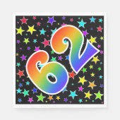 Farbenfrohe Sterne + Regenbogenmuster "62" Event # Serviette (Vorderseite)