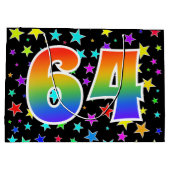 Farbenfrohe Sterne + Regenbogenmuster "64" Event # Große Geschenktüte (Rückseite)